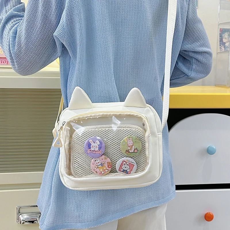 Ins Crossbody Bag with Transparent Badge Windows Korea Girl Casual Phone Small Bag Anime Sling Bag Display Goods Bag Handbag