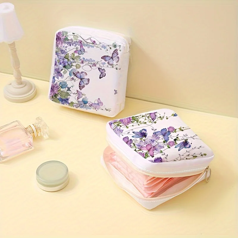 Purple butterfly printed sanitary napkin storage bag, women's lightweight tissue bag, sanitary tissue bag