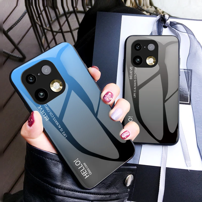 Gradient Tempered Glass Hard Back Protective Case with Anti-Fall Bumper