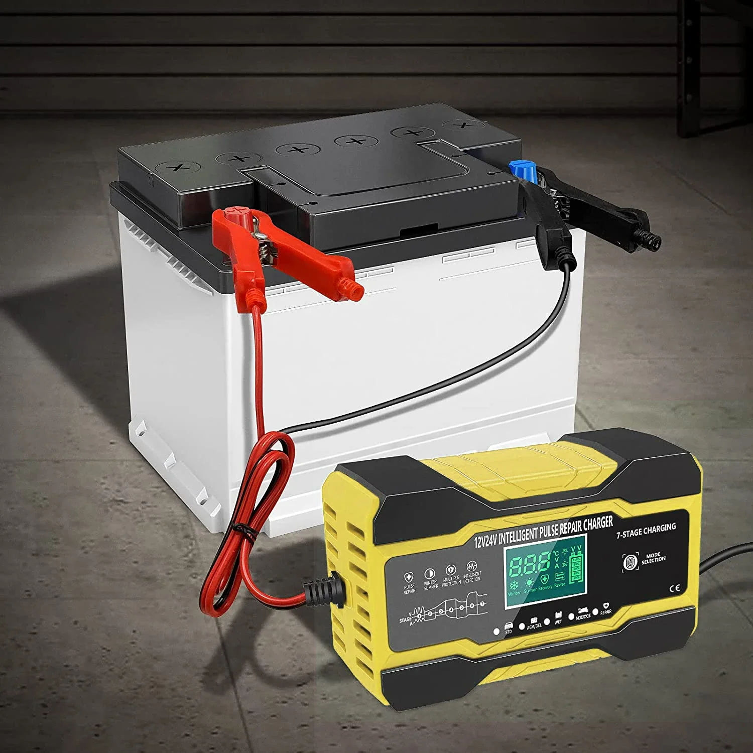 12V 10A/24V 5A Full Automatic Car Battery Charger 7-Stage Smart Fast Charging Pulse Repair For AGM GEL WET Lead Acid LCD Display car battery charger