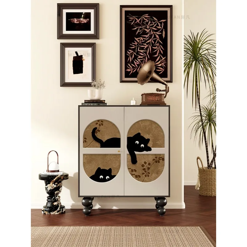 

French cream wind home shoe cabinet living room door storage decorative vertical cabinet balcony entrance against the wall stora