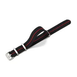 Versatile Breathable Nylon Elastic Woven Watch Strap - 22mm (Black red)