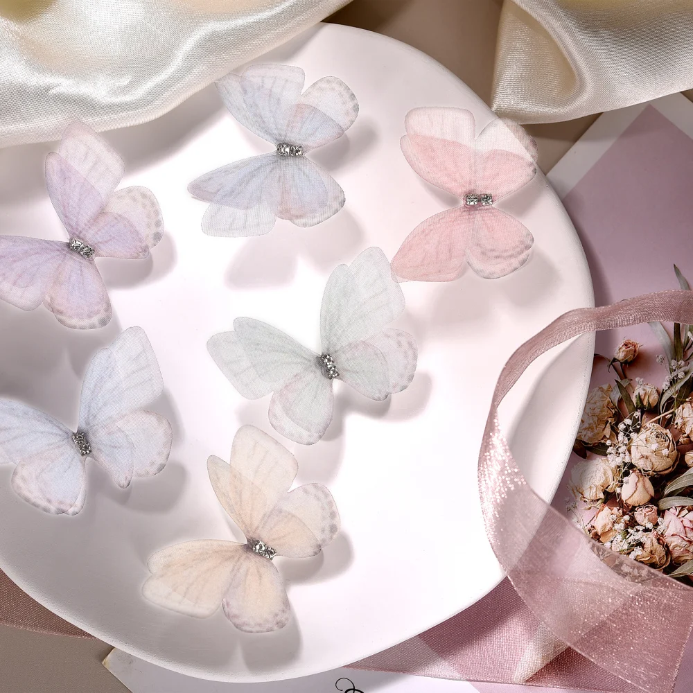 Description Picture 2 of item10pcs/Pack 5cm 3D Double Layer Lace Simulation Butterfly Appliqued Mesh Patches Handmade Garment Patch Hairband Clip Decoration