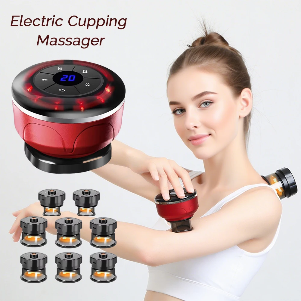 Electric Cupping Set Body Vacuum Cupping Scraping Heating Massage 12 Gears Adjustable Therapy Cupping Guasha Massage Tool