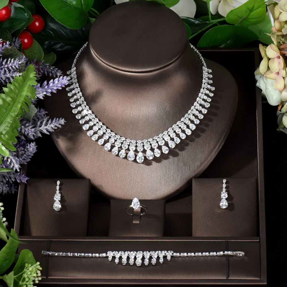 

Fashion Luxury Water Drop Dubai Nigeria Wedding Jewelry Set AAA Cubic Zirconia Necklace and Earring Sets Party Accessories N-944