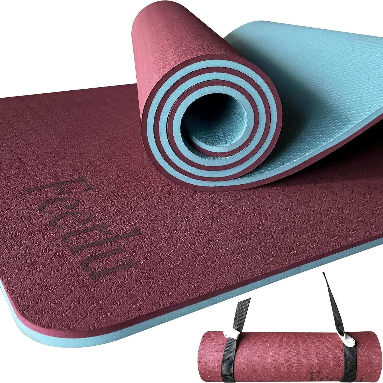 

Yoga Mat with Strap – 10mm & 12mm Thick Yoga Mat Non-Skid Dual Surface Workout Mat Eco-Friendly POE Yoga Mats