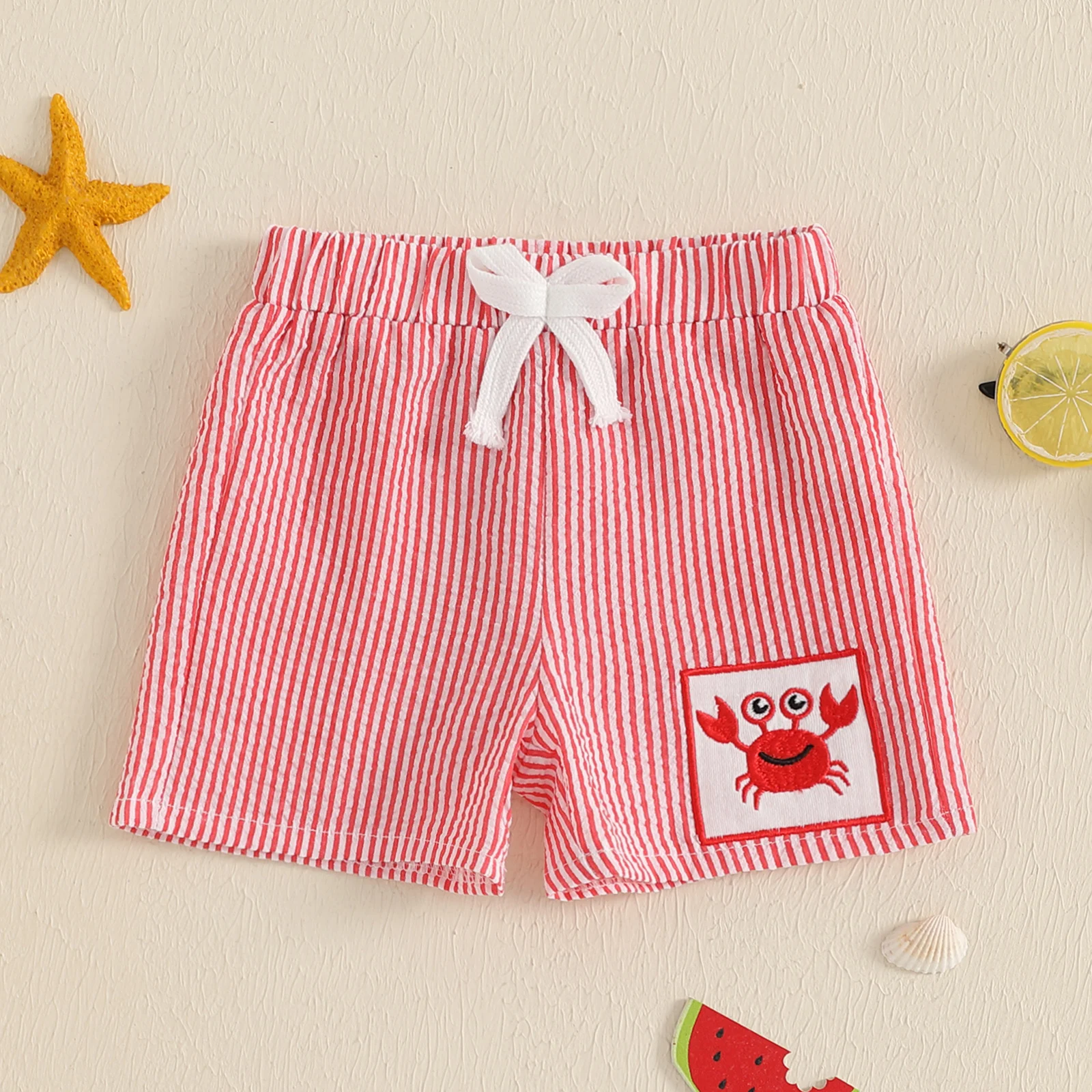 Toddler Boys Shorts Casual Summer Stripe Embroidery Elastic Waist Short Pants Fashion Shorts Children Linen Short Trousers