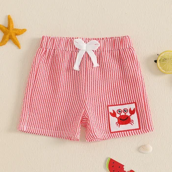 Pantaloncini da bambino per bambini Pantaloni corti in vita elastica con ricamo a righe estive casual Pantaloncini alla moda Pantaloni corti in lino per bambini 1
