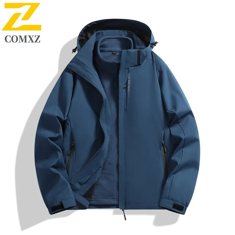 COMXZ Men Outerwear 3 in 1 Winter New Windproof Waterproof Travel Climbing Rainproof Coat 2025 Hiking Wear Resistant Warm Jacket