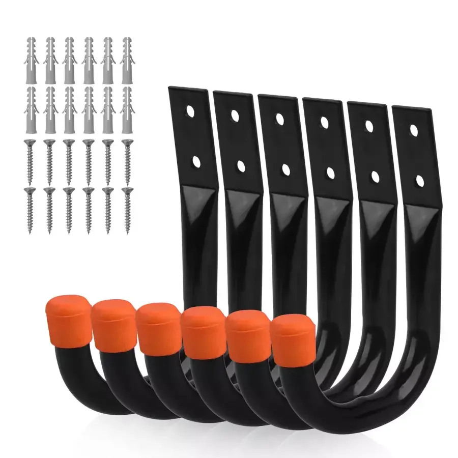 6Pcs Heavy Duty Metal Garage Storage Hooks Wall Mounted J Hanger Hooks Utility Hanging Hook for Cycling Bike Garden Accessories