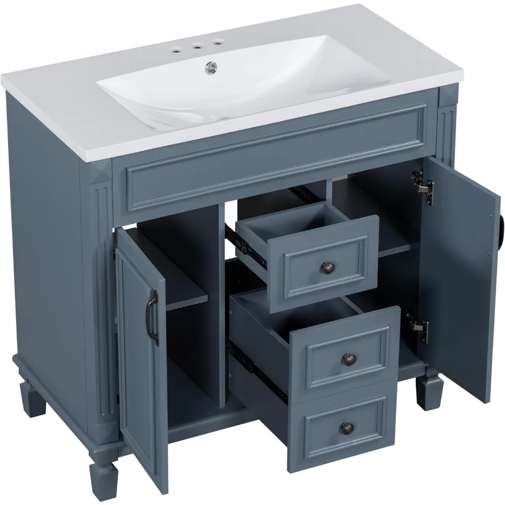 36” Bathroom Vanity with Sink, Single Sink Vanity Cabinet Set with 36” Countertop & Integrated Sinks, 2 Doors & 2 Drawers 5