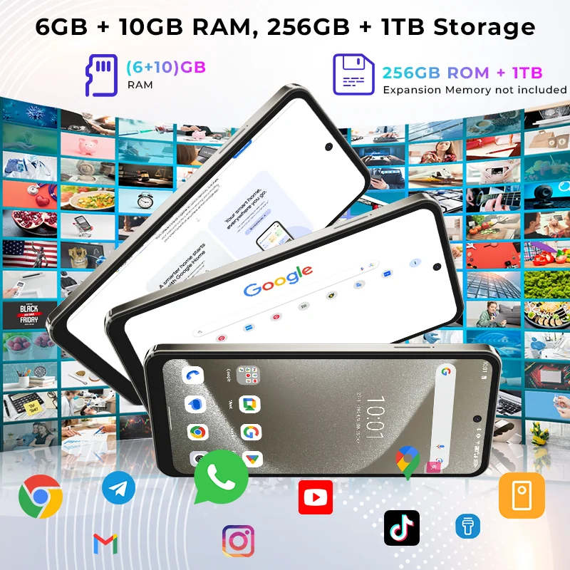 HOTWAV Note 13 Max Mobile Phone 6.8'' HD+ Display Android 14 16(6+10)GB 256GB Cellphone 48MP 5160mAh 9.2mm Ultra-Thin Smartphone 6