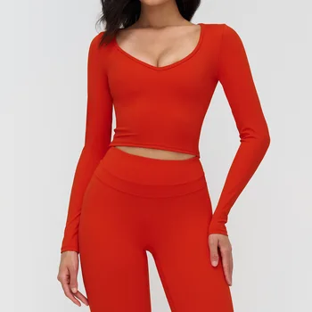 Haut Yoga Femme Manches Longues Col V