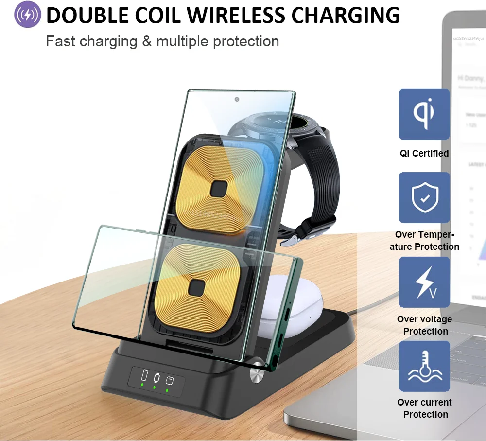 Wireless Charger Stand 3 in 1 Foldable Fast Charging Dock Station For iPhone 15 14 13 12 Samsung S23 S22 S21 Galaxy Watch