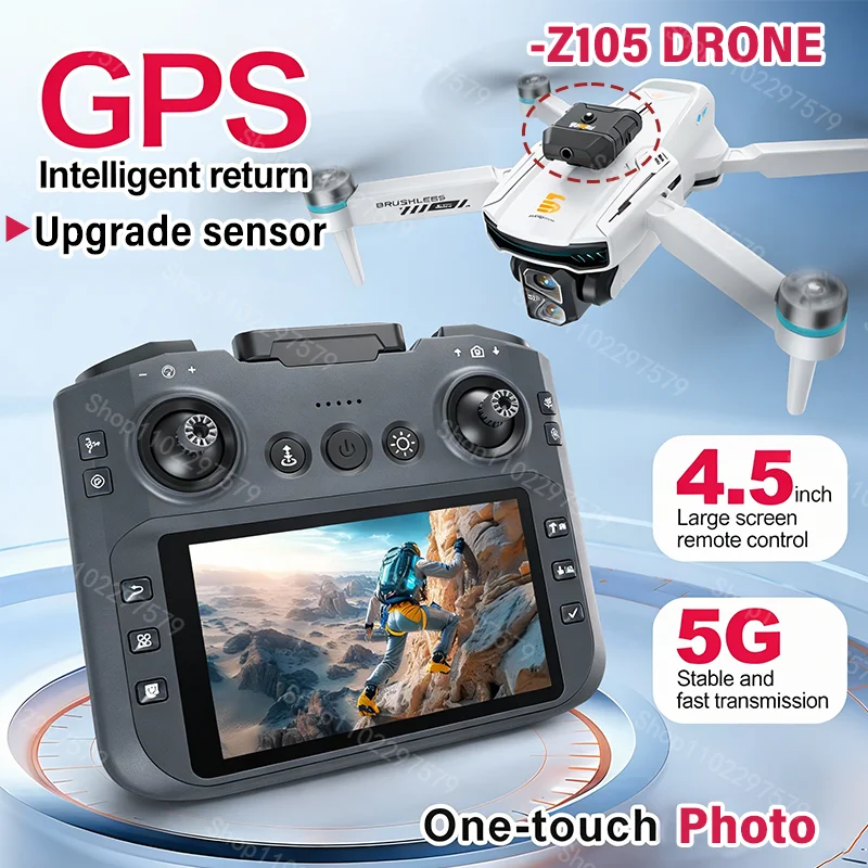 Nuovo Drone Z105 MAX 4K GPS con Doppia Fotocamera HD Grandangolare 1080P, Motore Brushless, FPV per Fotografia Aerea all'Aperto, Regalo per Bambini e Adulti
