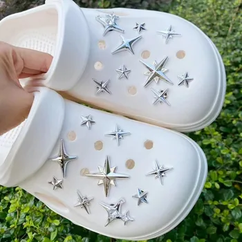 Kit Fai-da-Te di 18 Accessori per Scarpe a Forma di Stella in Argento, Decorazioni Multifunzionali e alla Moda per Calzature Personalizzate