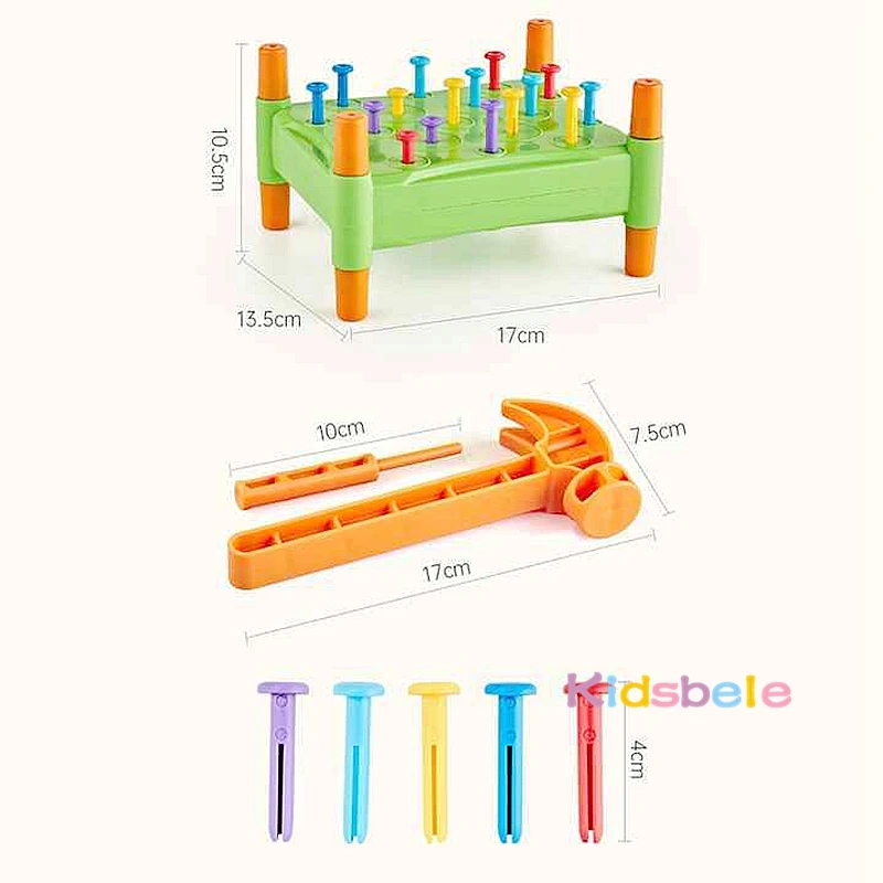 Kid's Early Learning Toys Montessori Nail Screw Educational Puzzle Knock Hammer Piling Bench Toys Pounding Toy