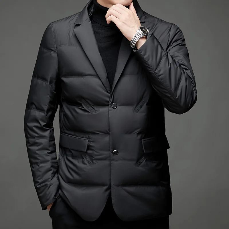 Winter New Style  White Duck Down Men\'s High-End Quality Scarf Collar Casual Suit Jacket