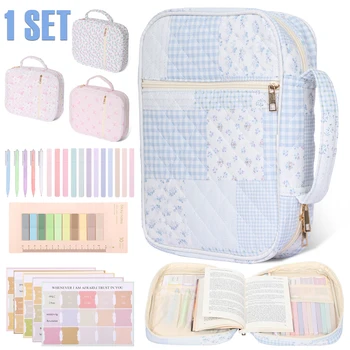 1 Set Bible Bag Hand Carry Bible Cover Case with Study Supplies Multiple Pocket Book Carrying Case Portable Notebook Storage Bag 1