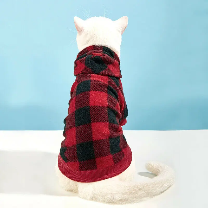 격자무늬 겨울 따뜻한 애완견 고양이 옷 후드 스웨터 의류 강아지 코트 재킷 귀여운 강아지 옷 애완동물 재킷 코트 의류