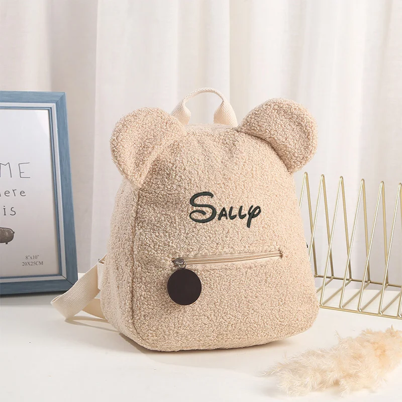 

Personalized Cute Bear Plush Backpack Custom Embroidered Name Kid's Autumn Winter Outdoor Shoulder Bag Children's Gift Snack Bag
