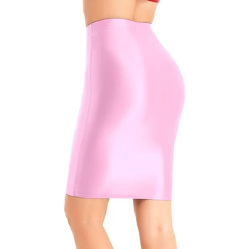 Womens Glossy Sexy Mini Skirt High Waist Pencil Bodycon Skirts Stretchy Shiny Short Dress for Club Pole Dance Party Show Costume 1