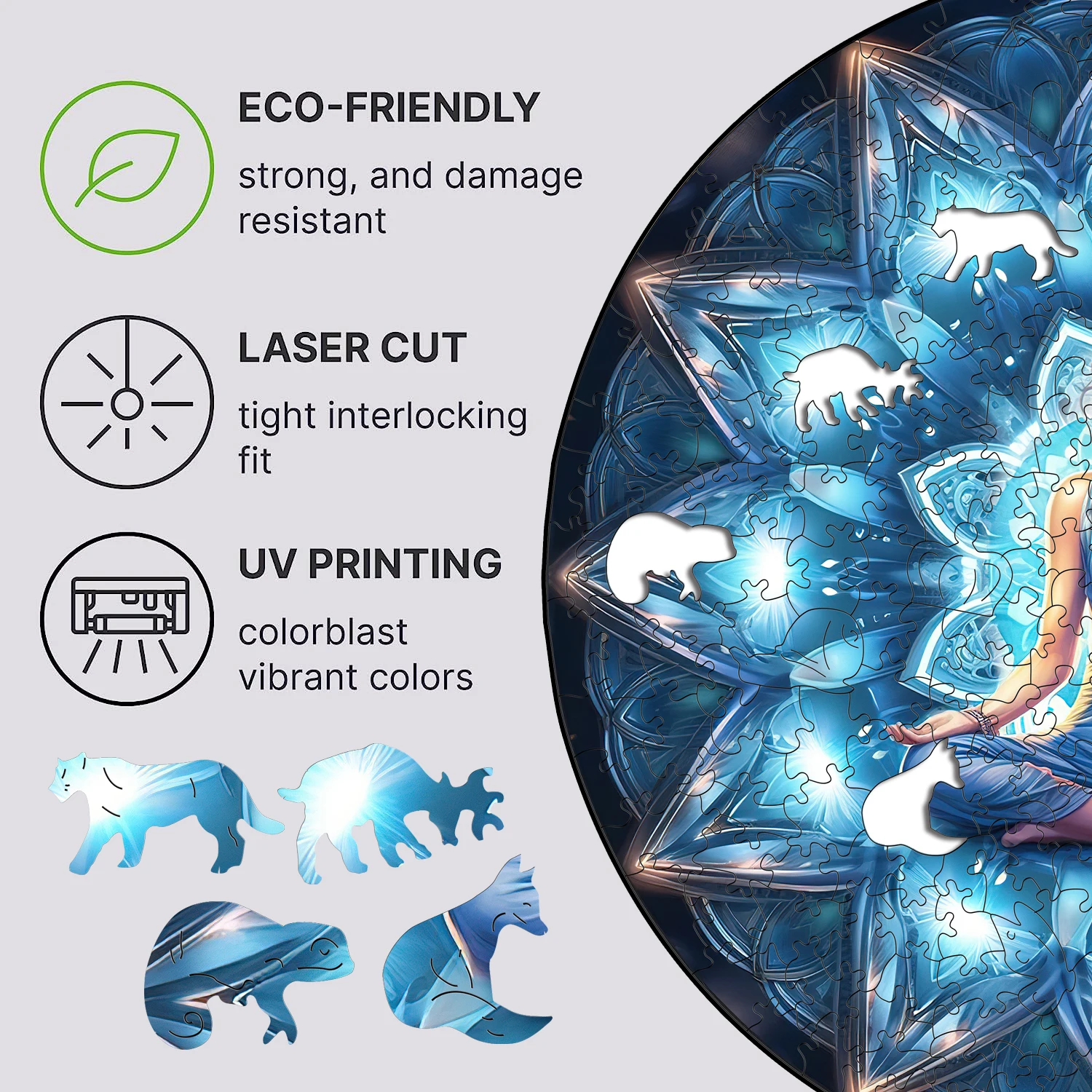 Circular Wooden Jigsaw Puzzle For Adults Chakra Yoga Vishuddha Puzzle Girls' Toys Blue Petals Wood Puzzles Home And Decoration 6