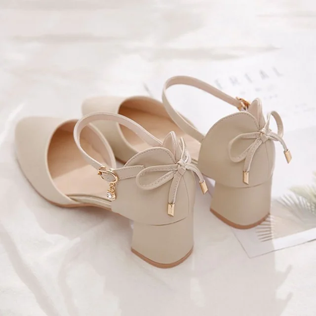 2025 Spring/Summer Hot Sale！Fairy Style Thin-Strap High Heels - Bowknot with Golden Buckle, Comfortable & Versatile 1