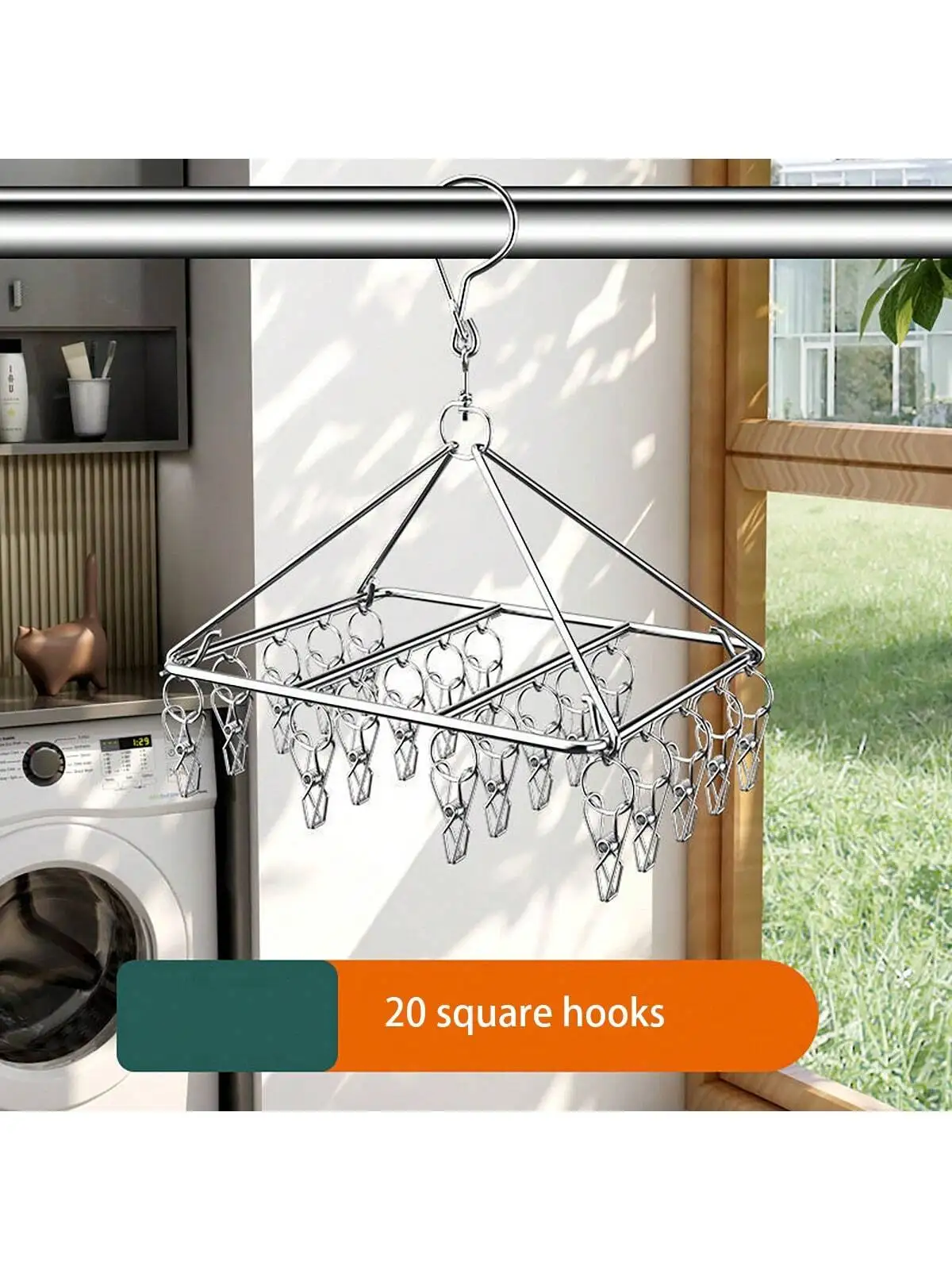 1pc stainless steel clothesline with multiple clips, clothesline with ...