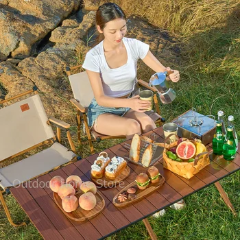 야외 휴대용 캠핑 접이식 테이블, 사각형 롤 테이블, 피크닉 바베큐 대형 테이블, 롤링 하이킹 탄소강 접이식 책상