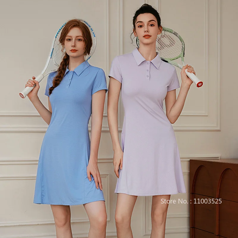 Women Polo Golf Tennis Dress Short Sleeve Breathable Slim Dresses Quick-dry Workout Athletic Skirts Ladies Casual Golf Apparel