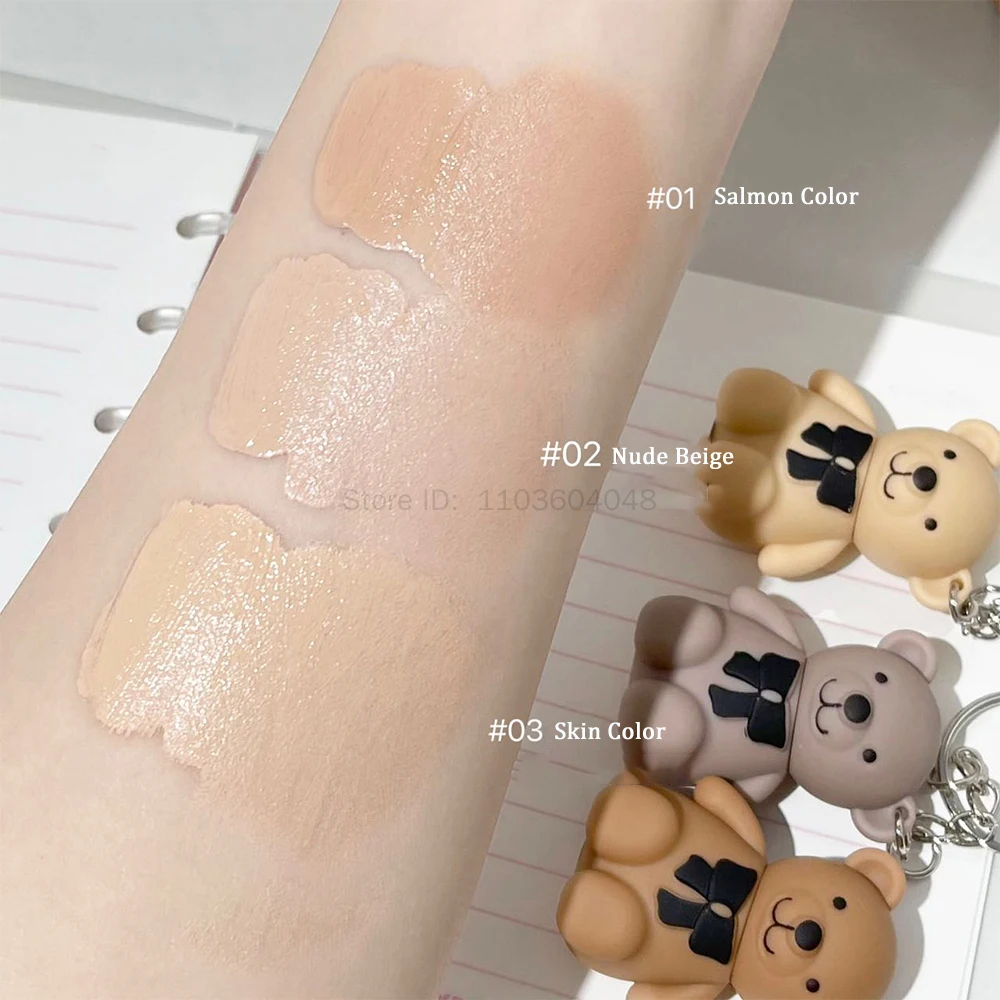 Cute Bear Keychain Liquid Concealer Cream Waterproof Full Coverage Concealer Lasting Face Scars Acne Cover Moisturizing Makeup