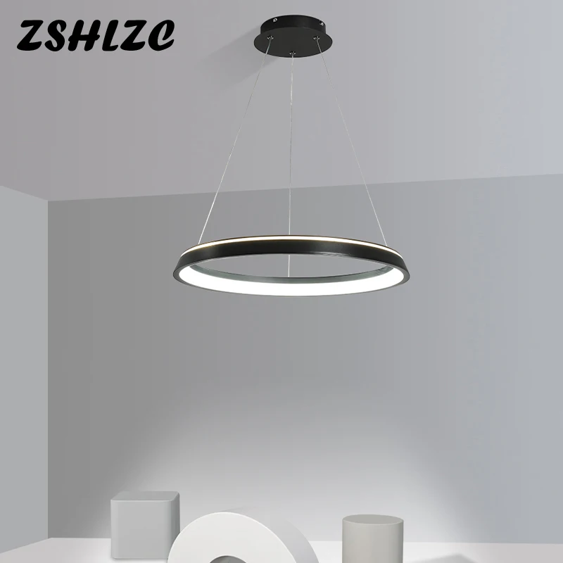 

Modern Led Pendant Light 110V 220V Circle Chandelier Pendant Lamp for Dining room Kitchen Living room Bedroom Hanging Lamp Black