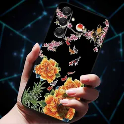 3D Floral Embossed Soft Silicone Phone Case - Elegant Back Cover Shell - -Samsung A35 5G (PEACOCK BLUE)