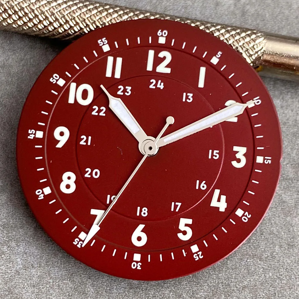 Brownish Red Field Watch Dial 29mm with Luminous Marks