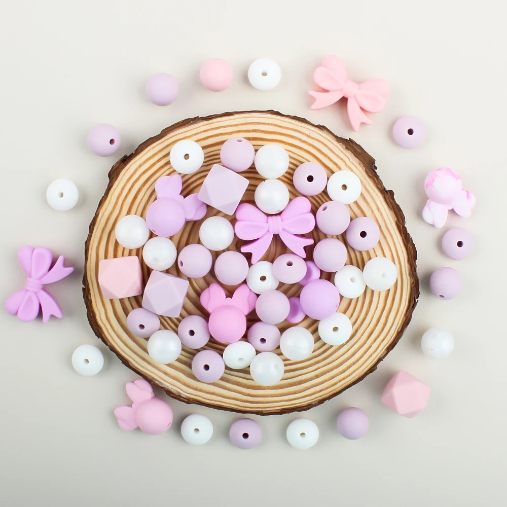 25Pcs/Set Baby Silicone Beads Set Hexagonal Mouse Shape Teething Beads Teether For Pacifier Chain clips Accessories BPA Free 6