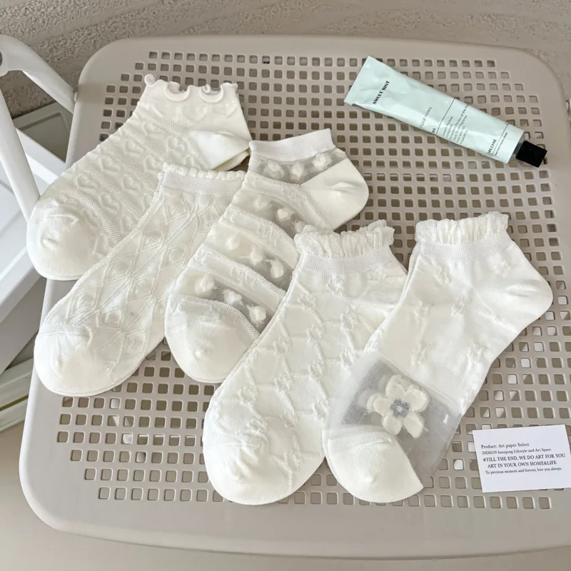 

10pairs/lot Women Korea Fashion Summer Creative Floral Breathable Ransparent Silk Print Ultrathin Glass Silk Socks New