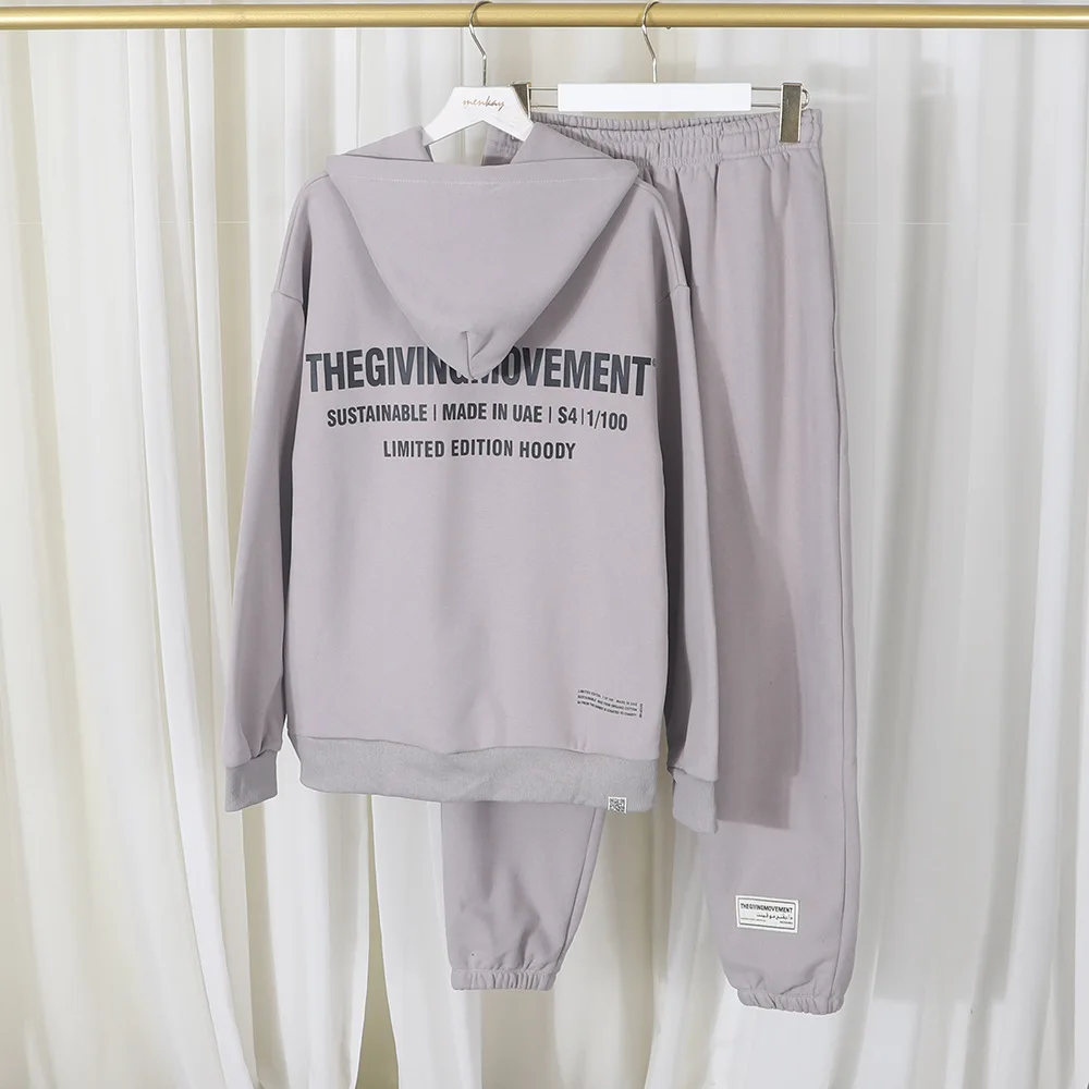THEGIVINGMOVEMENT Loose Hoodies 2 Piece Set Casual Fashion Long Sleeve Sweatshirt Pants Suits for Men and Women 5