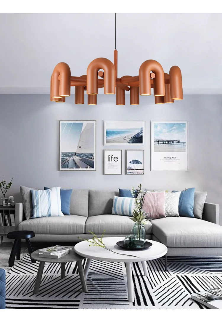 Zirkus-Kronleuchter, U-förmiges Röhrenlicht-Design, buntes, verstellbares Licht für Wohnzimmer, Schlafzimmer, Loft-Dekor, Kücheninsellicht – Detail 4