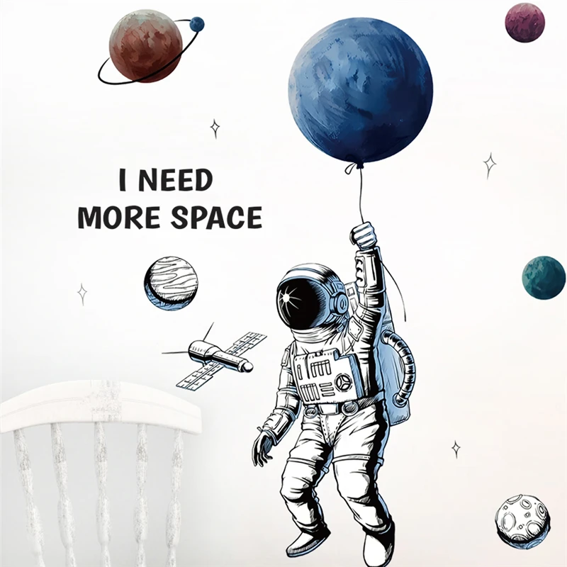 

Cartoon Astronaut Planet Balloon Wall Stickers For Kids Bedroom Home Decoration Diy Space Mural Art Nursery Decals Boy's Posters