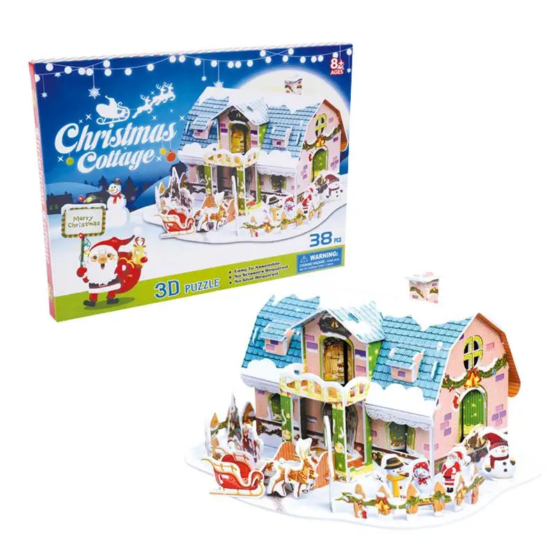 

3D Christmas Village Puzzle Christmas Village Theme Puzzles White Snow Scene Theme Small Town Christmas Decor Model Kit For Kid