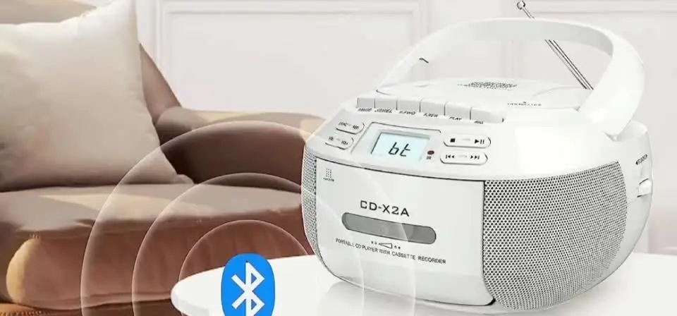 JVC ボックス型ラジカセ CDプレーヤー付き CD プレーヤー ラジカセ カセット プレーヤー コンボ Bluetooth、AM/FM