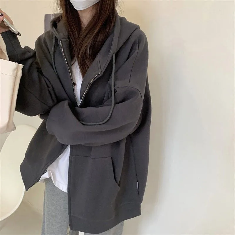 2023 Spring Autumn New Cardigan Women Coat Winter Plus Fleece Thicken Brushed Cardigan Hooded Commuter Short Loose Hoodie