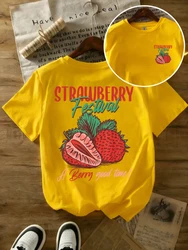 Strawberry Festival Oversized Women's Cotton T - Shirts - Soft & Comfortable Summer Tees - S (Yellow)