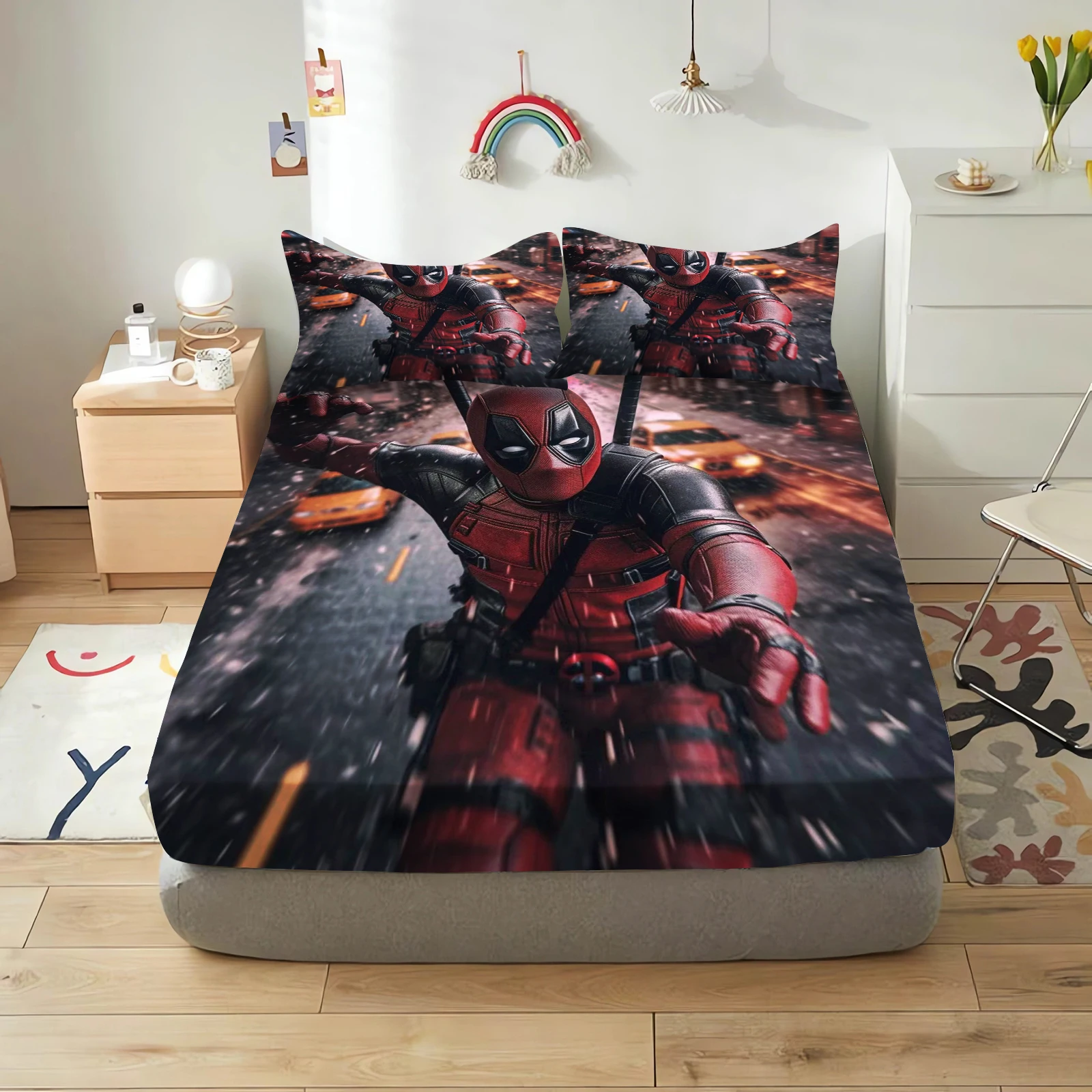 Deadpool and Wolverine Cartoon Fitted Sheets Anime Printing Children's Bedroom pillowcase Set Polyester Adult Gift Bedding S593ab32d718b4caa9448ffa41ac2e156U