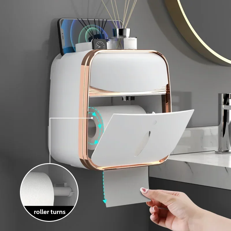 Bathroom Tissue Box Wall Mounted Waterproof Toilet Paper Holder No Punching Required Roll Paper Holder Toilet Sanitary Rack 2