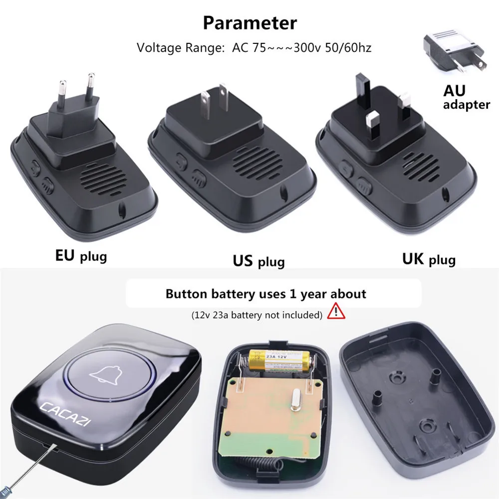 Campainha sem fio ip44 à prova dwireless água 60 chime 110db 300m remoto da ue reino unido eua inteligente campainha da porta casa inteligente boa vinda campainha