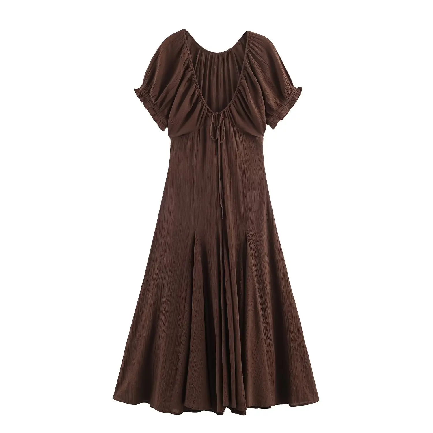 HH Damen 2026 Sommer Mode Tüll Dreieckstoff Elegantes Wellenmuster Weites Swing Midi-Kleid Damen Temperamentvoll Schlankes Kurzarm-Kleid – Detail 2