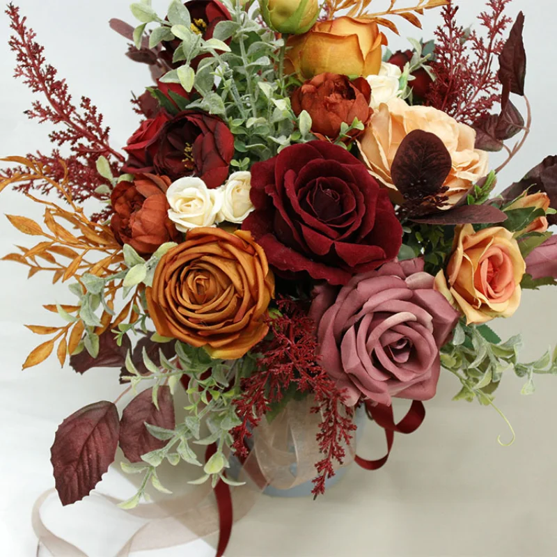 Vintage Bridal Wedding Bouquets Artificial Rose Flowers Wedding Flower Decoration