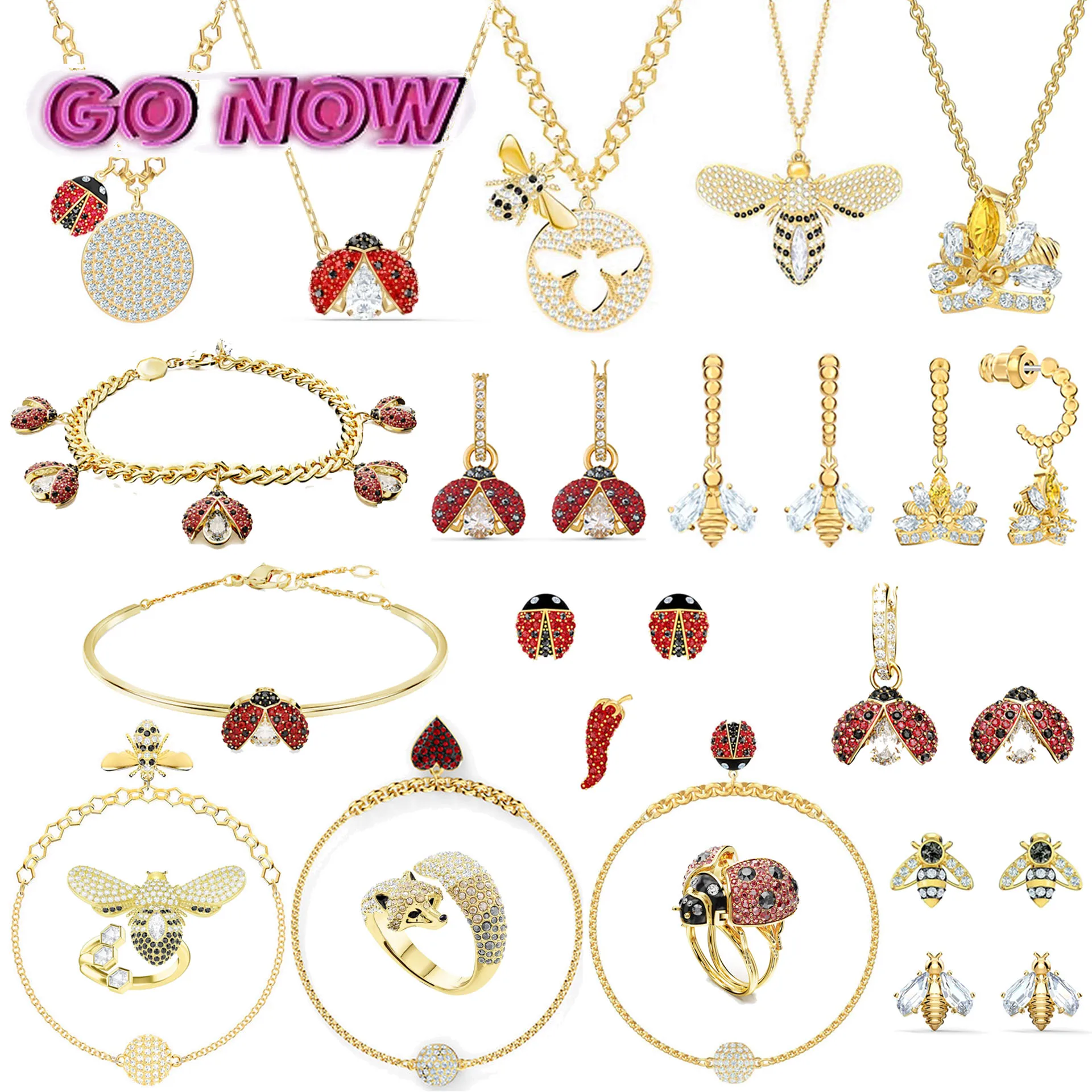 

Swa 2023, Классическая мода, идеальная инкрустированная кристаллами, подвеска, женский браслет, серьги, кольцо, насекомое, животное, комплект ювелирных изделий, ожерелье из змеи